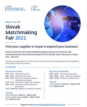 برگزاری مجازی Slovak MatchMaking Fair در تاریخ ۲۵ و ۲۶ می ۲۰۲۱